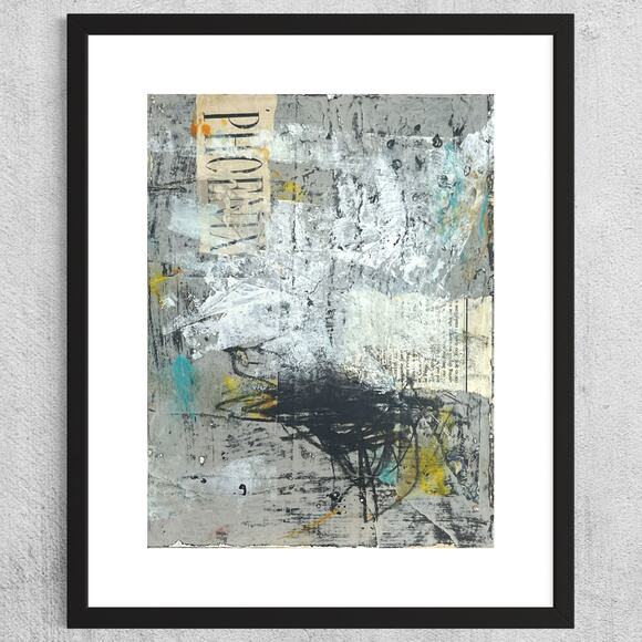Original Grunge Minimalist Modern Art Collage Painting 8.5x11 